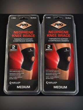 Mueller Pro Neoprene Knee Brace 2 Pack Medium Compression Support Sleeves NIP